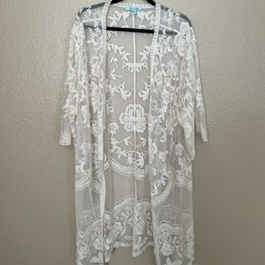 She + Sky 3/4 Sleeve Lace Kimono